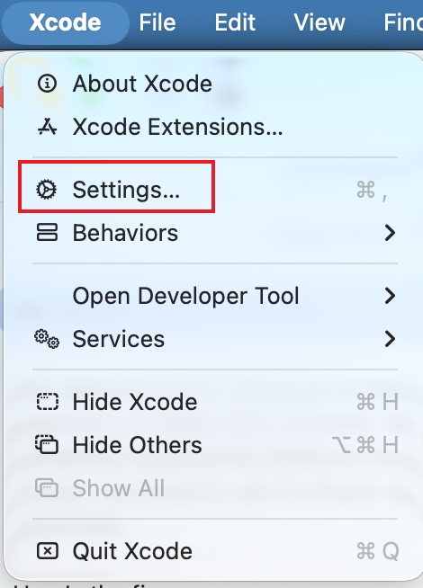 Xcode Settings 入口